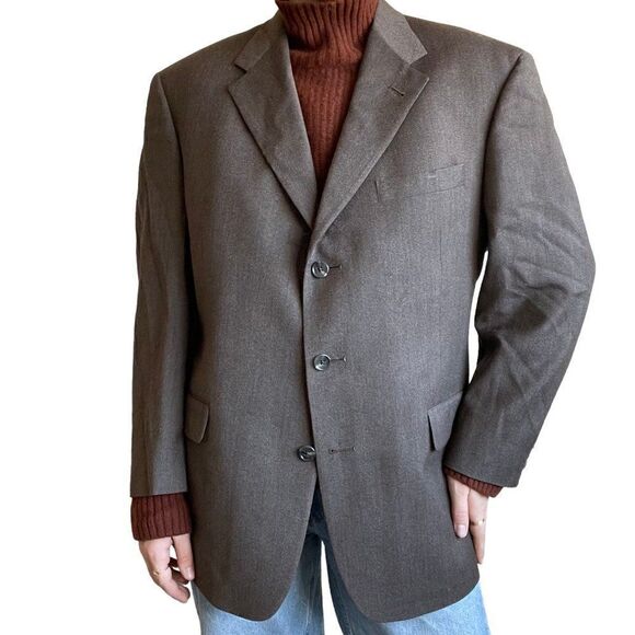 Vintage 80s Burberry Unisex Brown 100% Wool Oversized Sport Coat Blazer Sz 41S - Picture 9 of 10